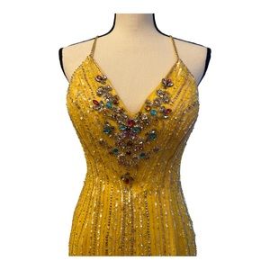 Basix II Silk sequin short yellow dress Size:6